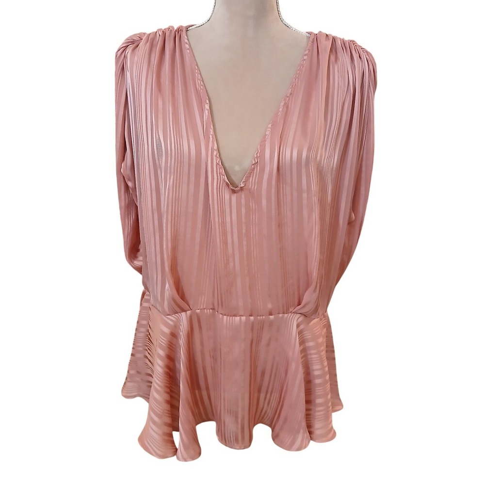 Forever 21 Pink Striped V Neck Long Sleeve Peplum Top Women's 3X